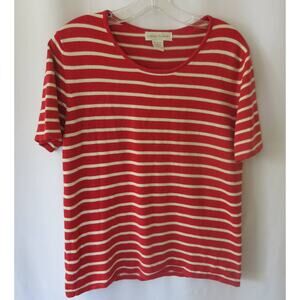 CASUAL CORNER Knit Sweater Top Size L Women Short Sleeve Career Casual Red White